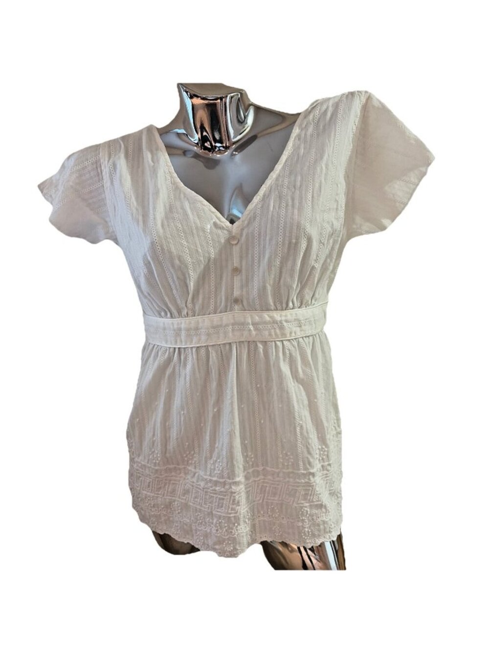 Y2K Art and Soul Womens Babydoll Top Blouse Size M White Cotton Embroidered Boho